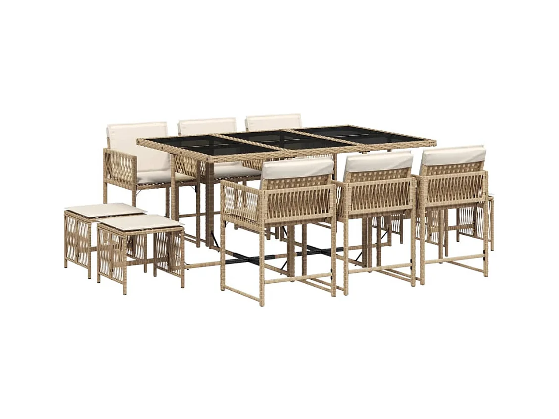 Xeli  11-delige Tuinset met kussens poly rattan beige