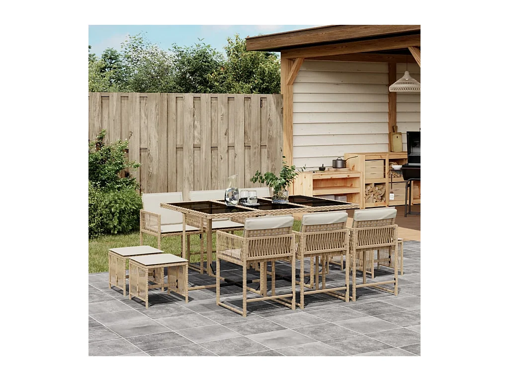 Xeli  11-delige Tuinset met kussens poly rattan beige