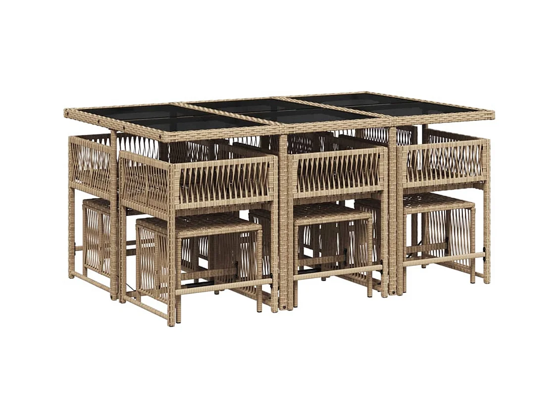 Xeli  11-delige Tuinset met kussens poly rattan beige