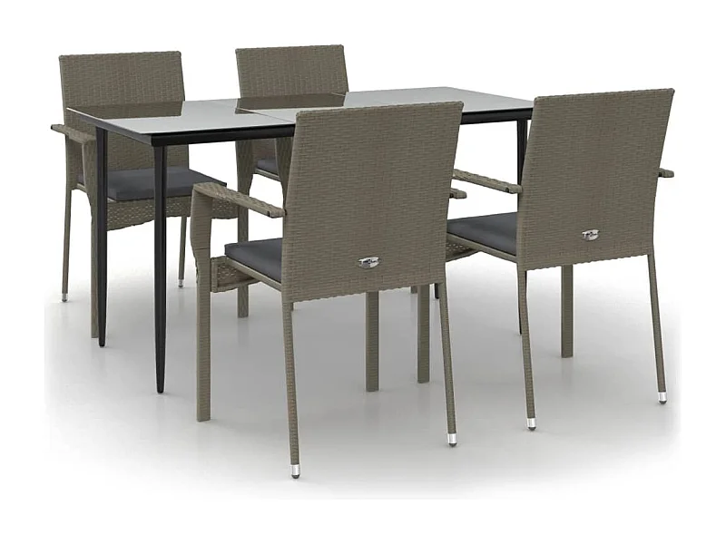 Albert  Ensemble à manger de jardin coussins 5 pcs noir et gris