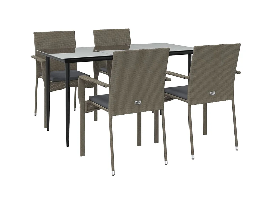 Albert  Ensemble à manger de jardin coussins 5 pcs noir et gris