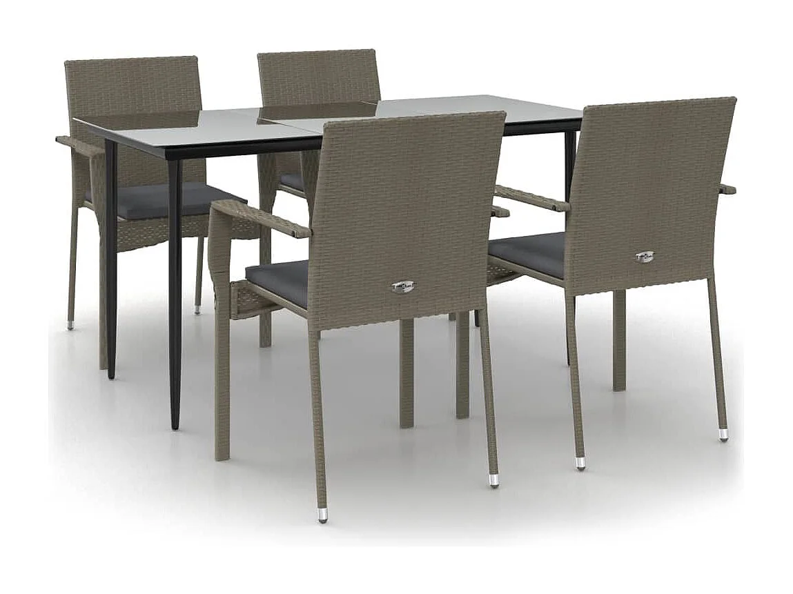 Albert  5-delige Tuinset met kussens poly rattan zwart en grijs