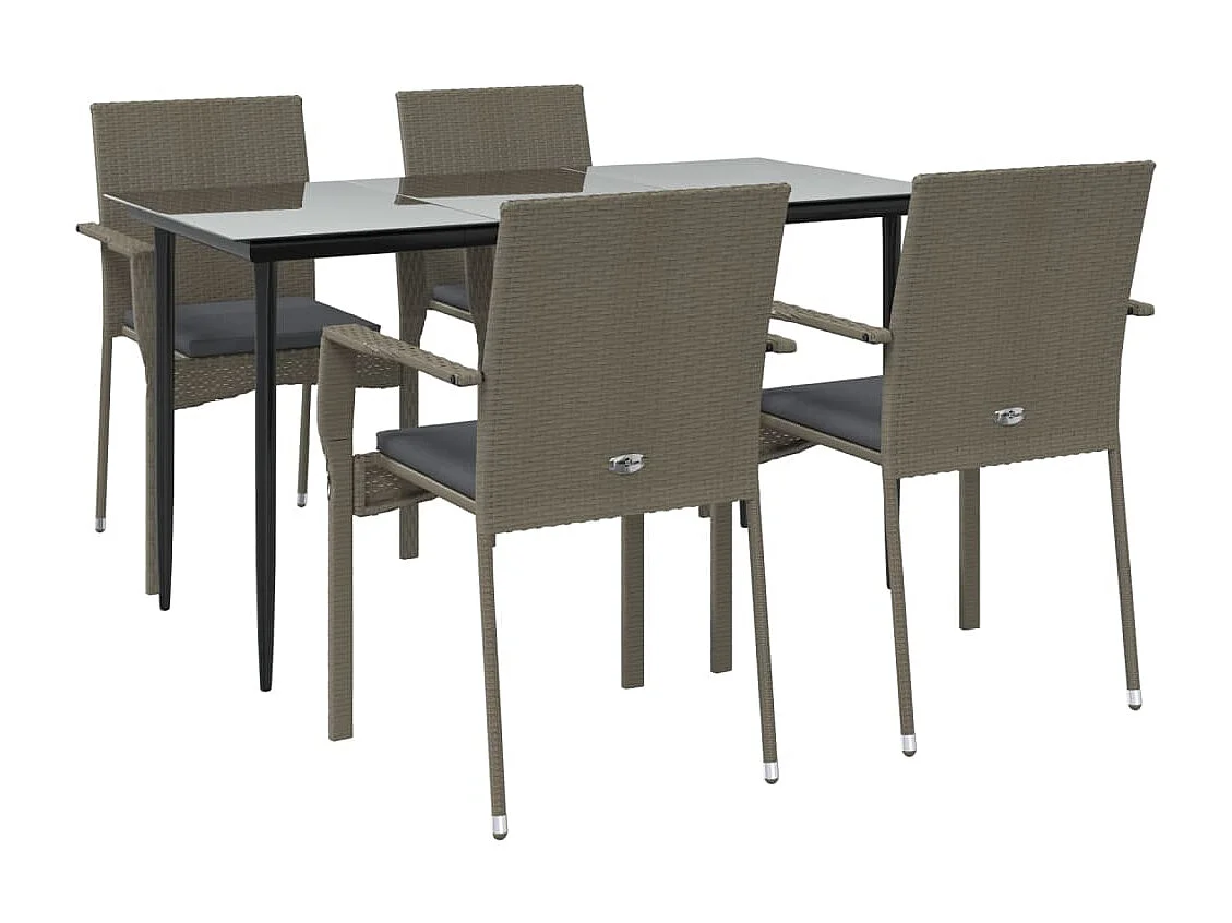 Albert  5-delige Tuinset met kussens poly rattan zwart en grijs