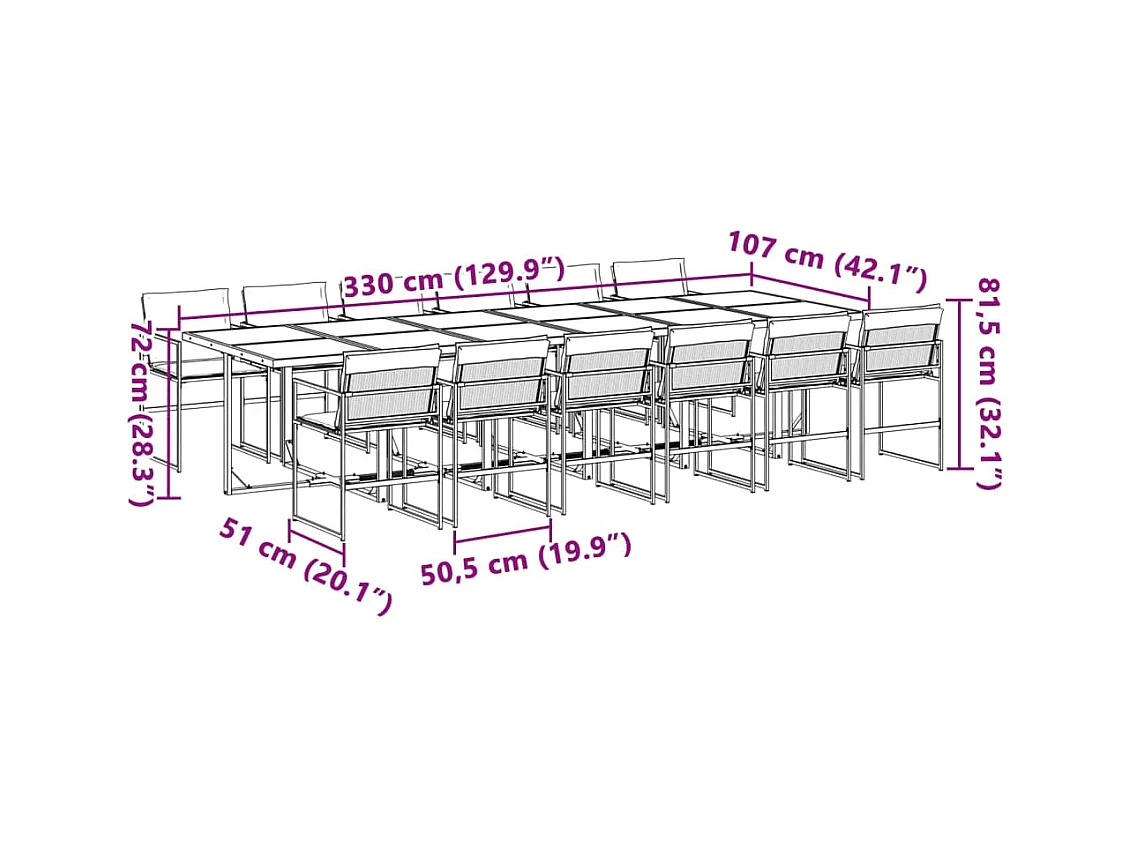 Bardstown  Ensemble à manger de jardin avec coussins 13pcs blanc textilène