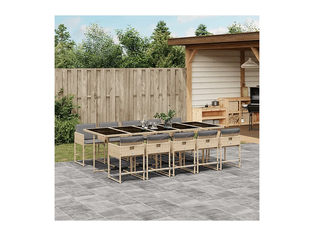 Sener  Ensemble à manger de jardin et coussins 11 pcs mélange beige