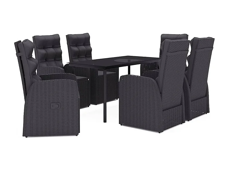 Grimfast  Ensemble à manger de jardin avec coussins 7 pcs Noir