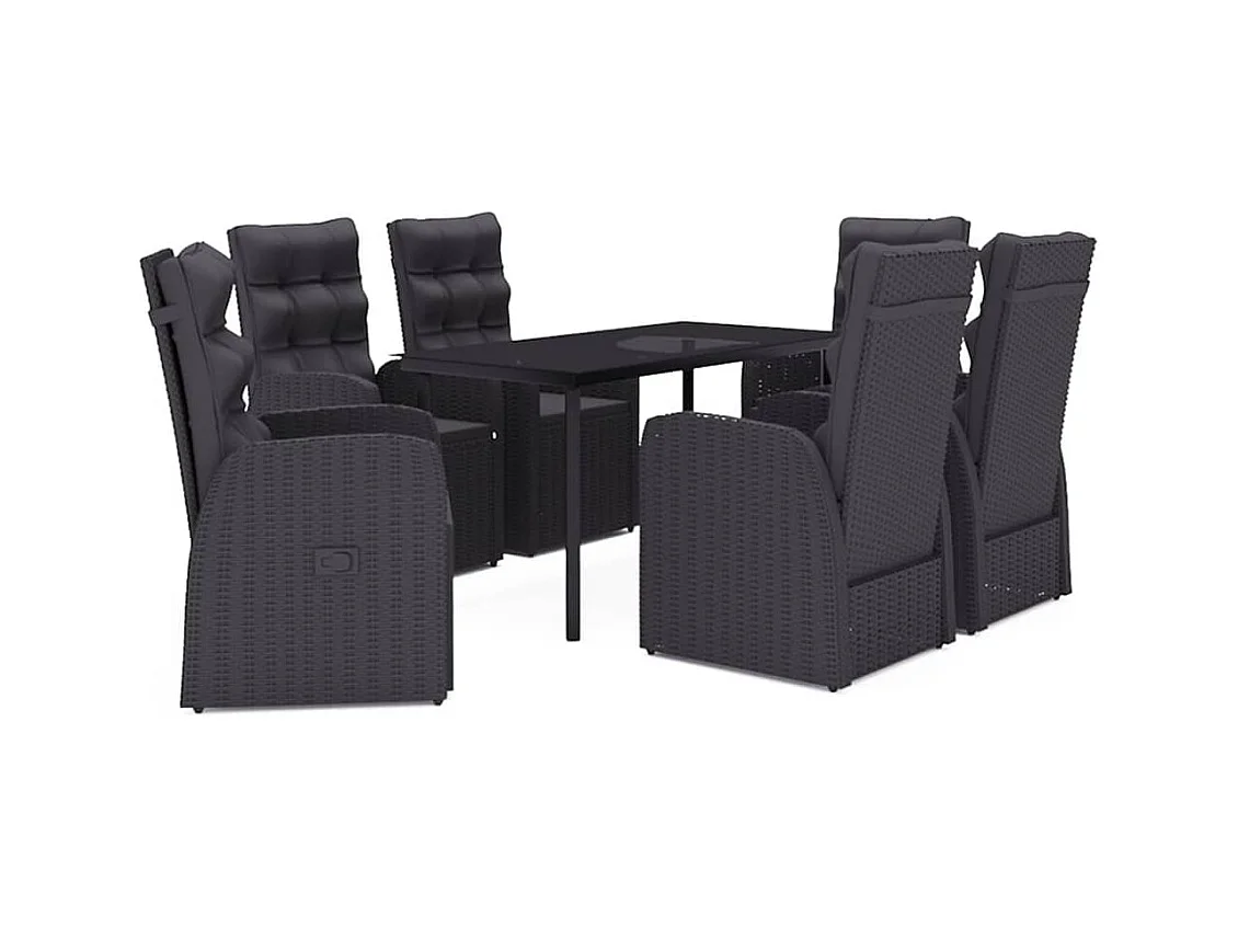 Grimfast  Ensemble à manger de jardin avec coussins 7 pcs Noir