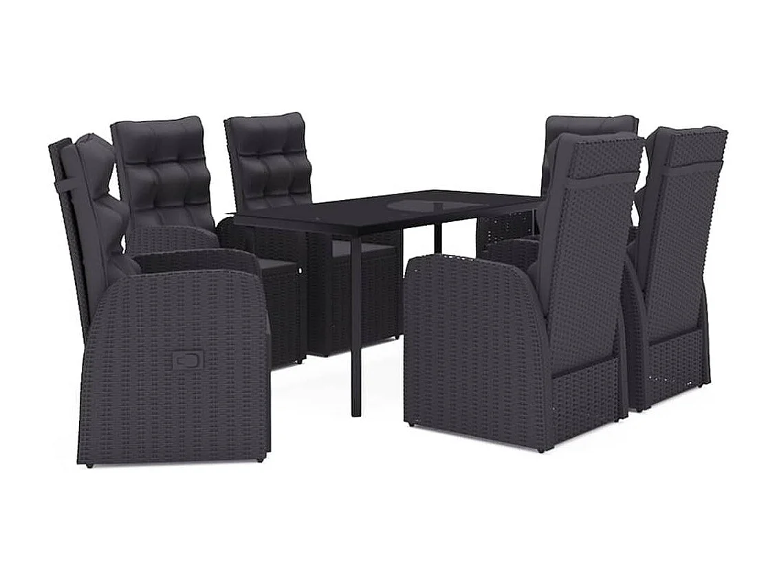 Grimfast  Ensemble à manger de jardin avec coussins 7 pcs Noir