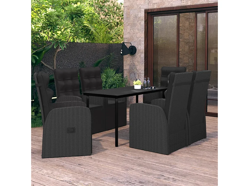 Grimfast  Ensemble à manger de jardin avec coussins 7 pcs Noir
