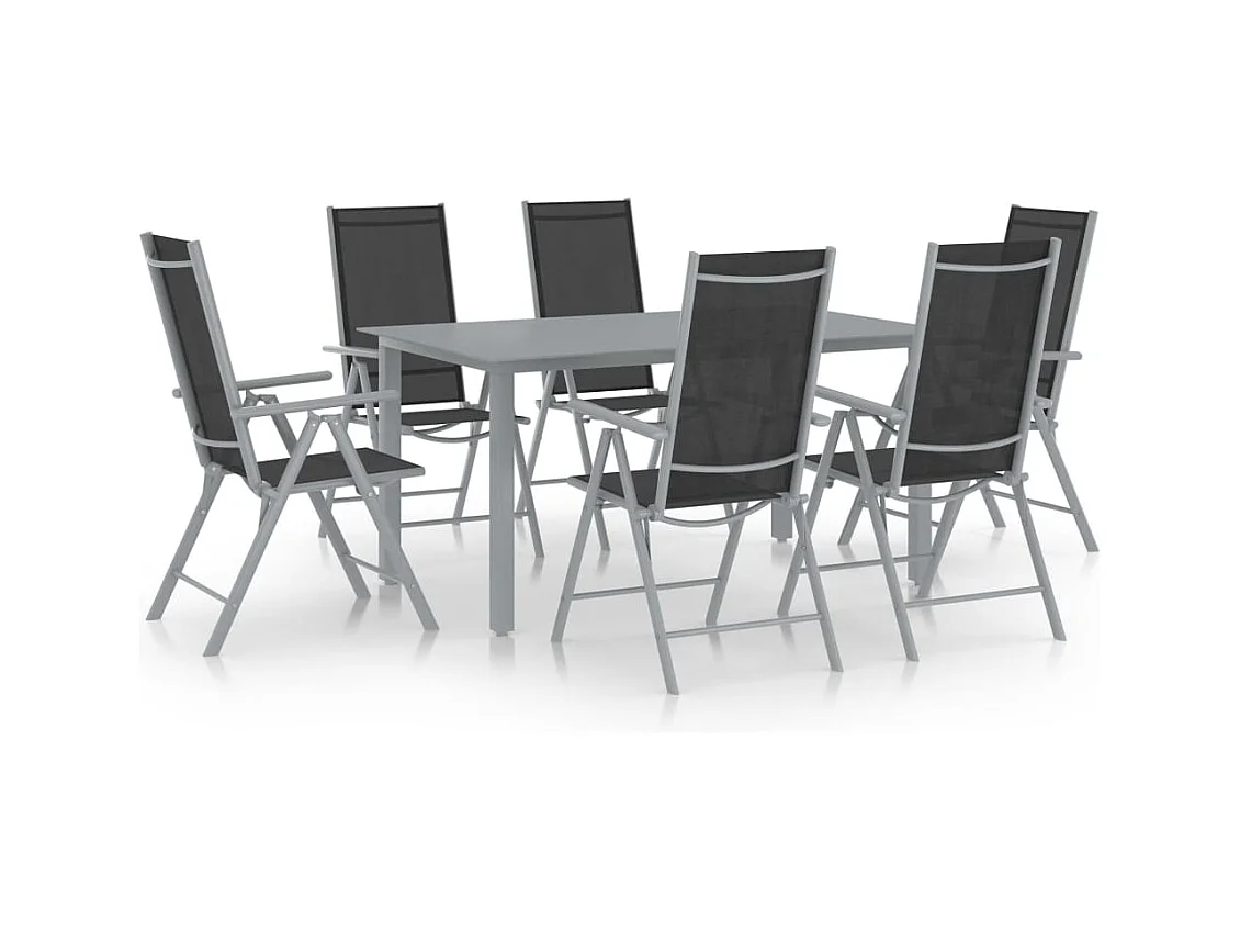 Torgunna  Set de comedor para jardín 7 piezas aluminio plata y negro