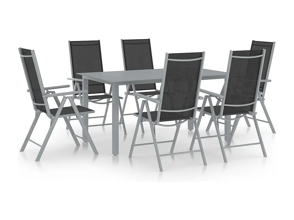 Torgunna  Set de comedor para jardín 7 piezas aluminio plata y negro