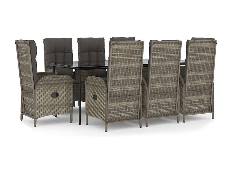 Lochem  9-delige Tuinset met kussens poly rattan zwart en grijs