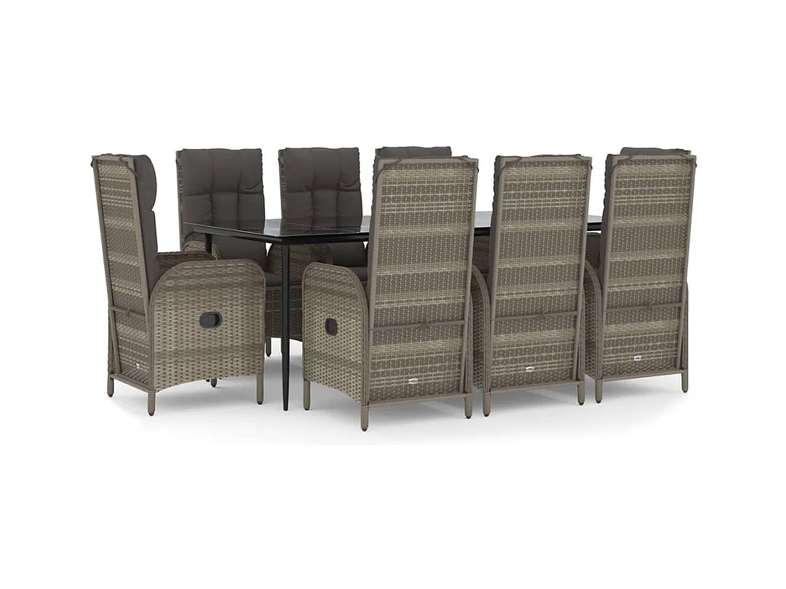 Lochem  9-delige Tuinset met kussens poly rattan zwart en grijs