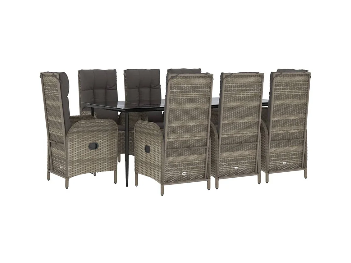 Lochem  9-delige Tuinset met kussens poly rattan zwart en grijs