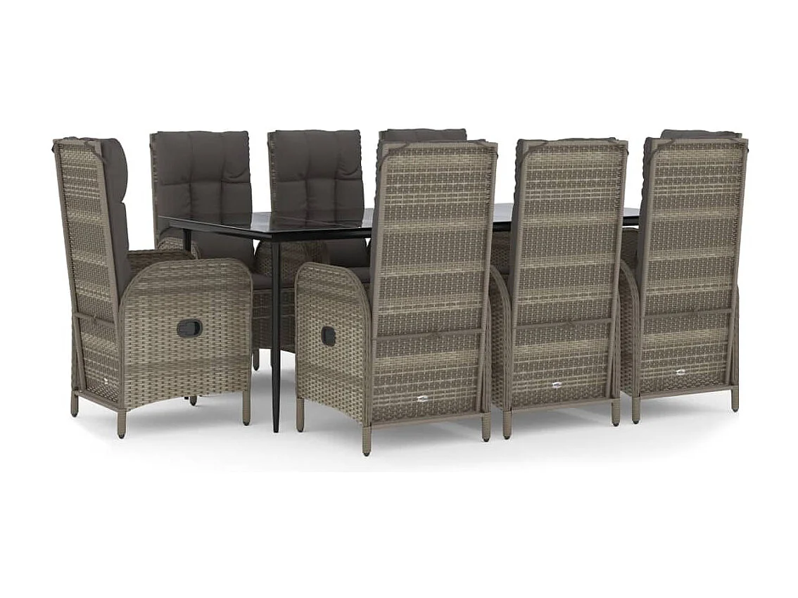 Lochem  Ensemble à manger de jardin 9pcs et coussins noir et gris