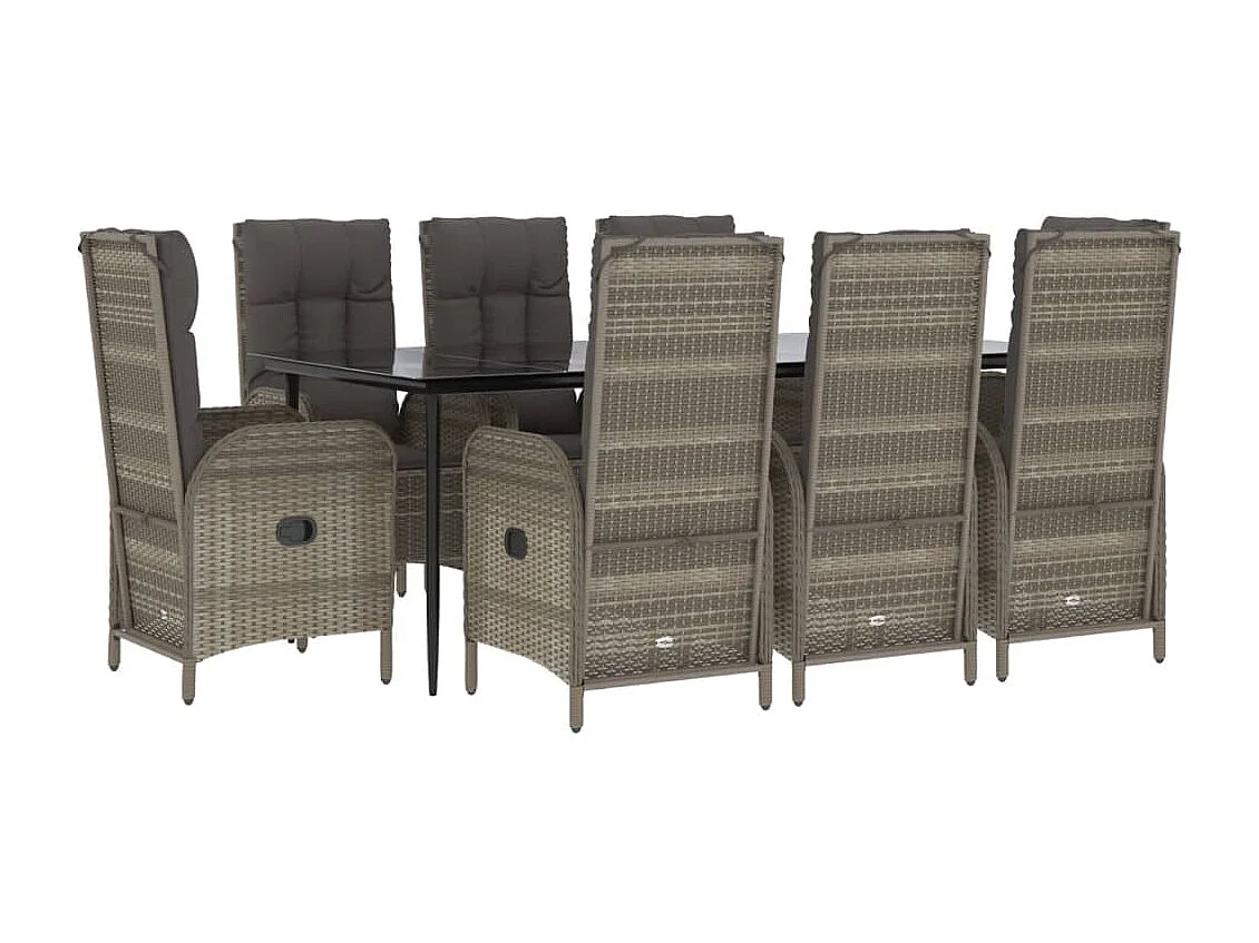 Lochem  Ensemble à manger de jardin 9pcs et coussins noir et gris