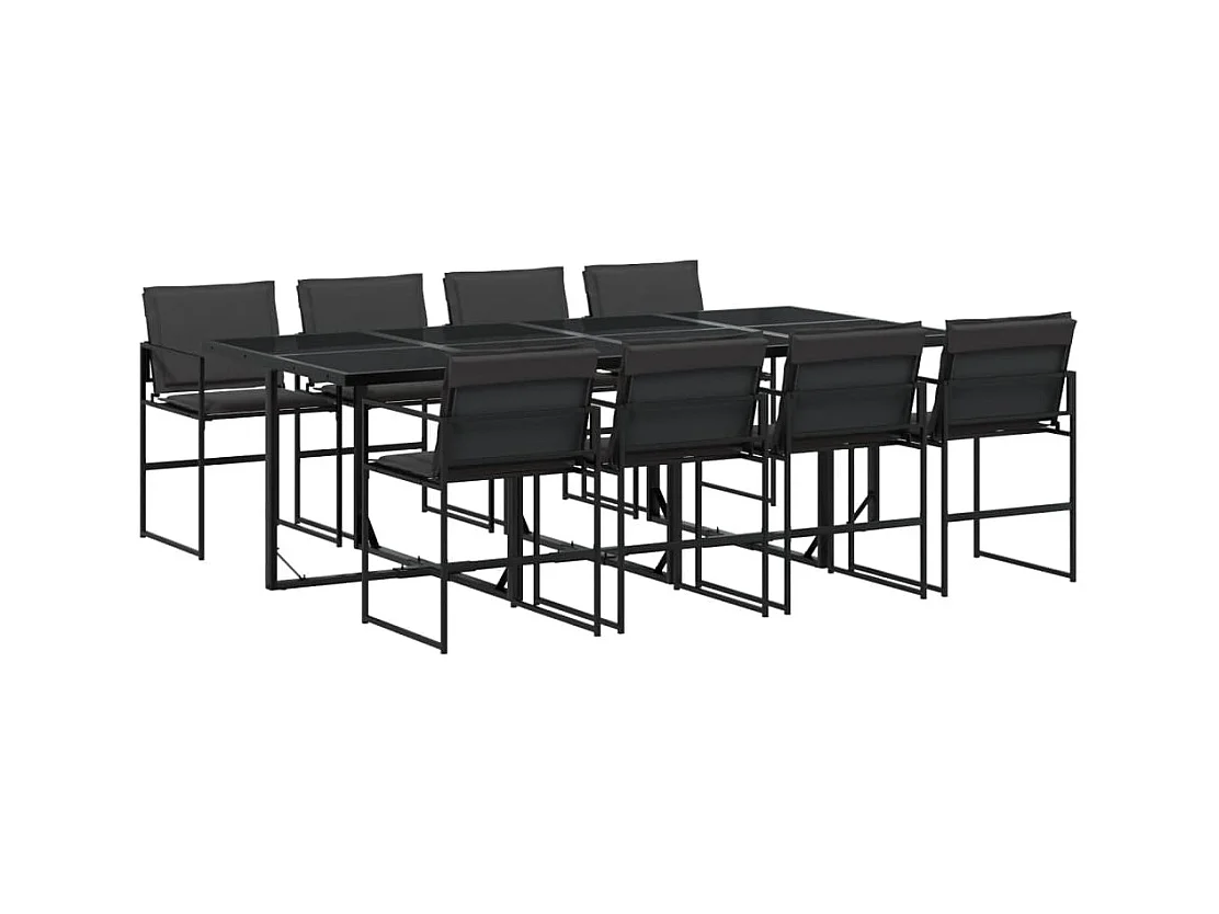 Francis  Juego de comedor de jardín 9 piezas con cojines textileno negro