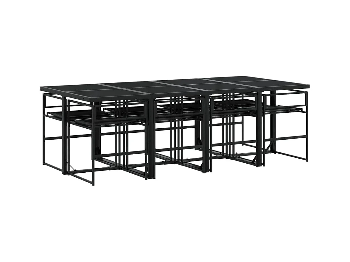 Francis  Juego de comedor de jardín 9 piezas con cojines textileno negro