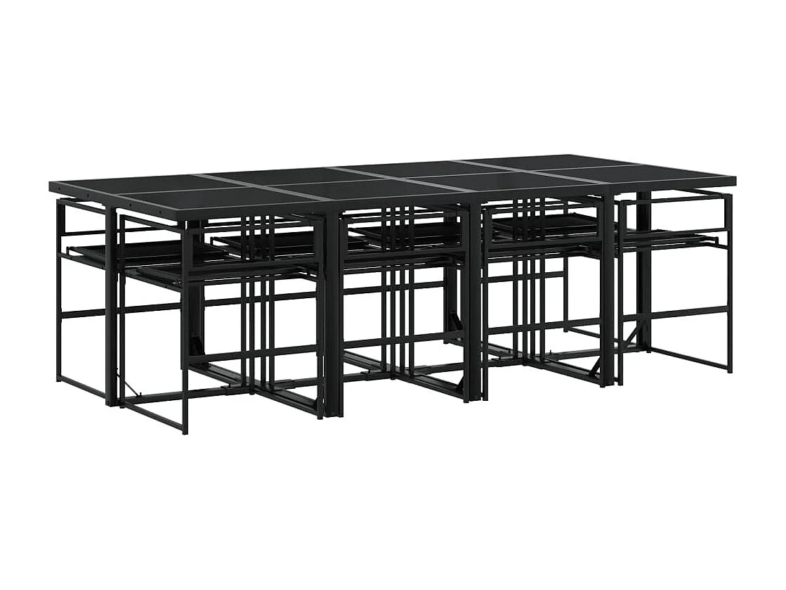 Francis  Juego de comedor de jardín 9 piezas con cojines textileno negro