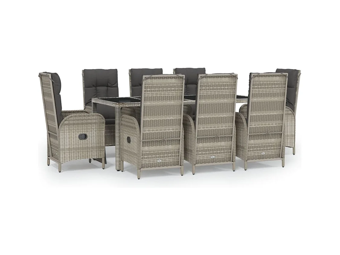 Piero  Ensemble à manger de jardin 9 pcs coussins gris résine tressée