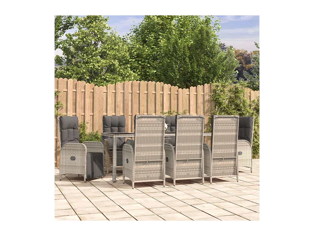 Piero  Ensemble à manger de jardin 9 pcs coussins gris résine tressée