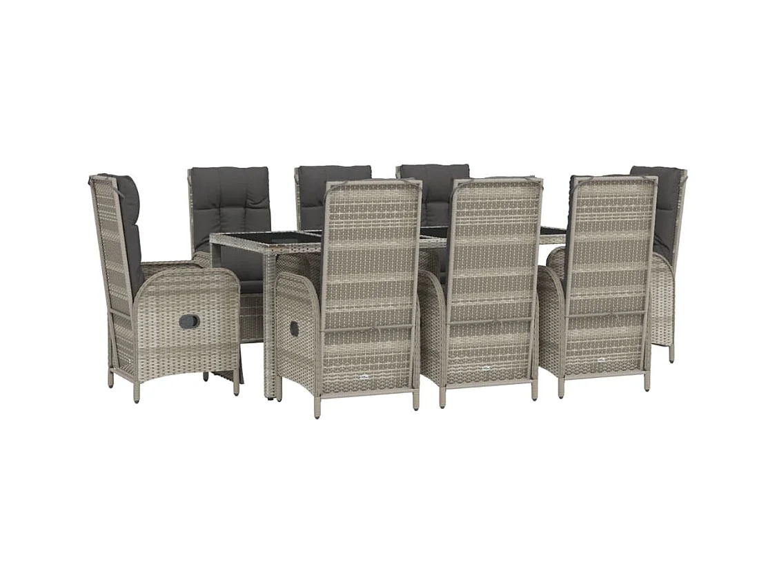 Piero  Ensemble à manger de jardin 9 pcs coussins gris résine tressée