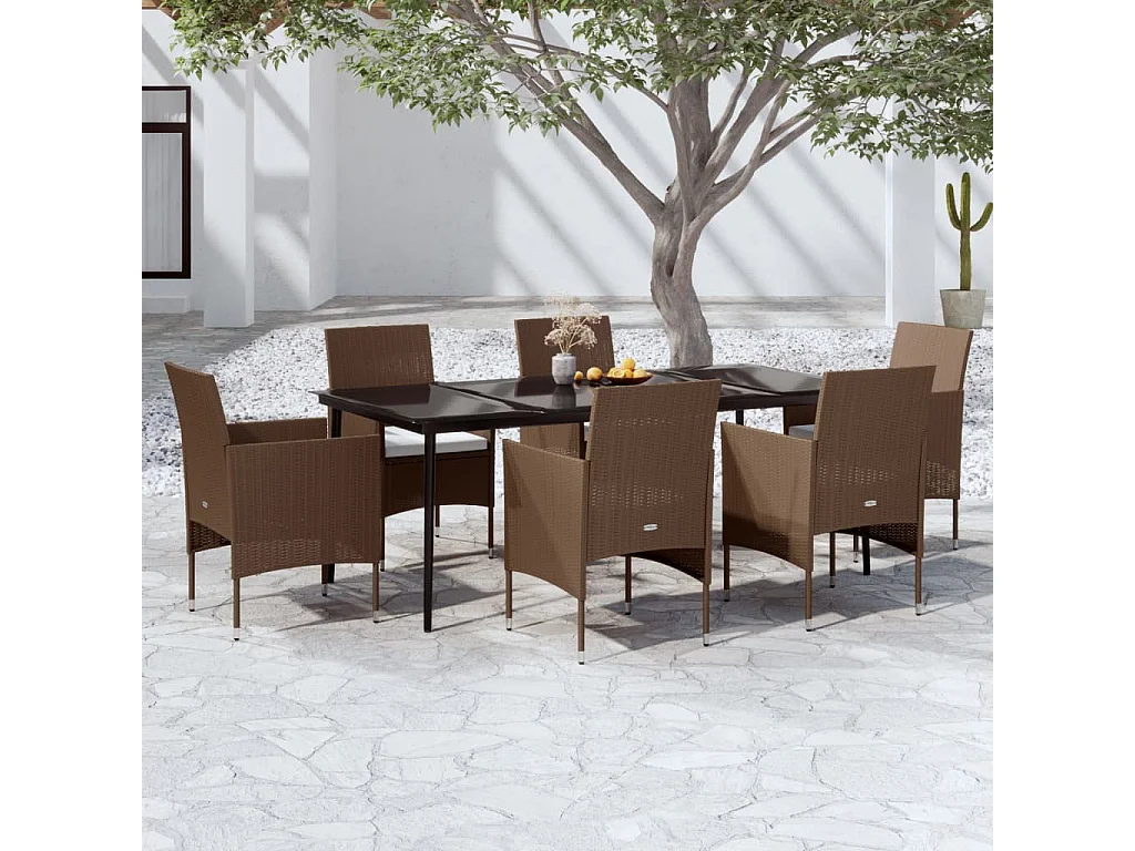 Cesarino  7-delige Tuinset met kussens bruin en zwart