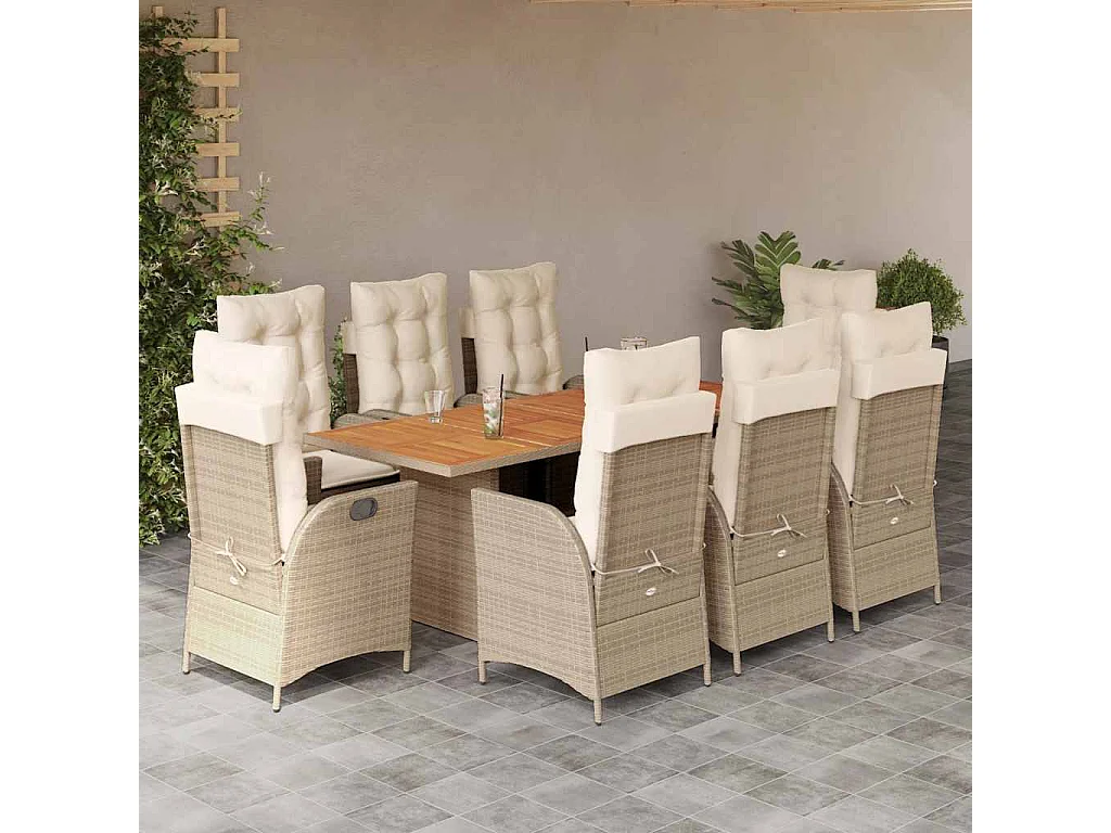 La Palma  Set comedor de jardín 9 pzas con cojines ratán sintético beige