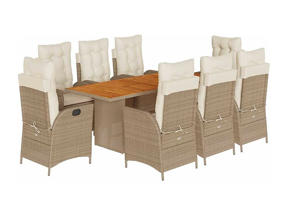 La Palma  Set comedor de jardín 9 pzas con cojines ratán sintético beige