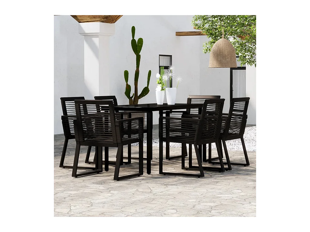 Wendell  Ensemble à manger de jardin 7 pcs Noir