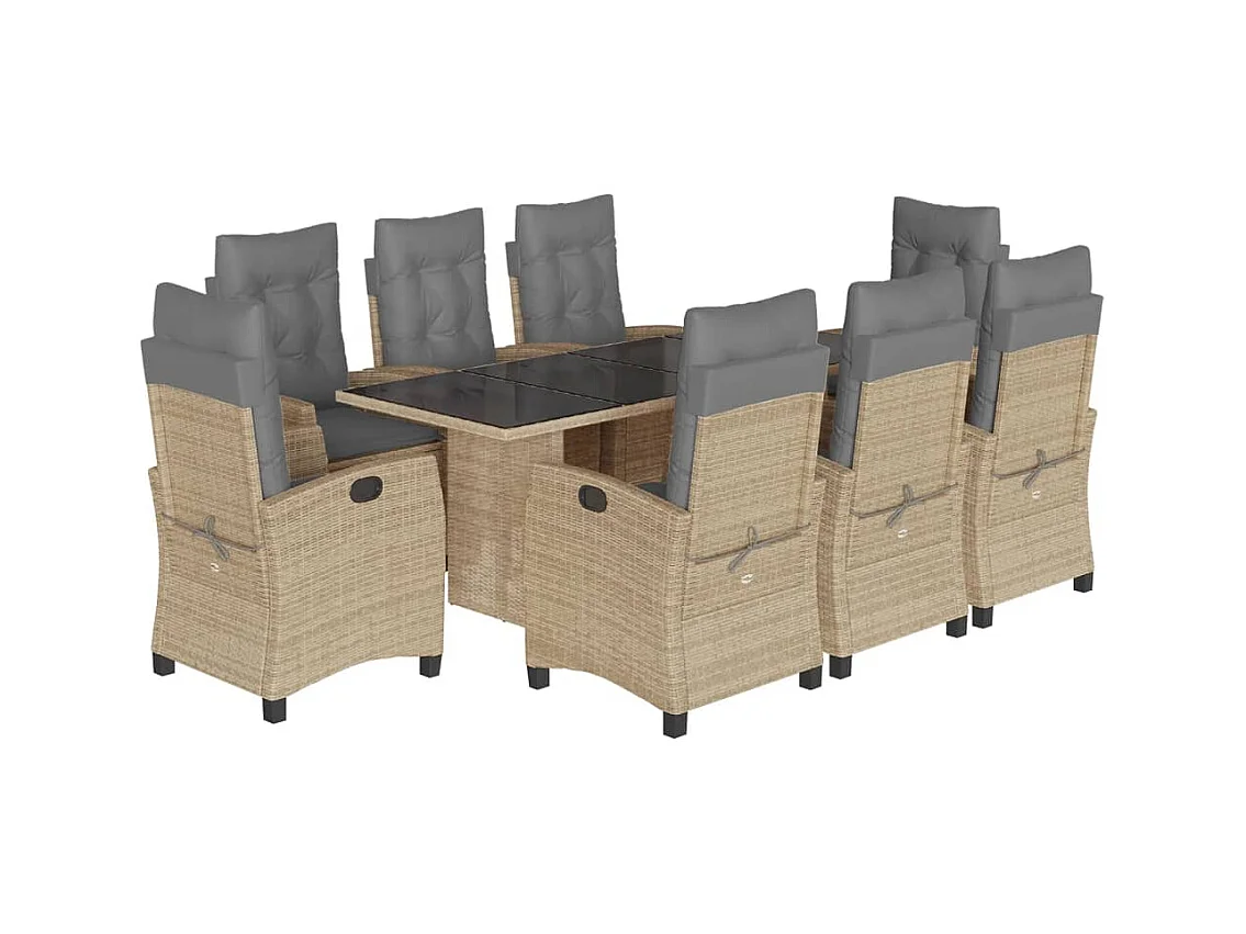 Bryndra  Ensemble à manger de jardin et coussins 9 pcs mélange beige