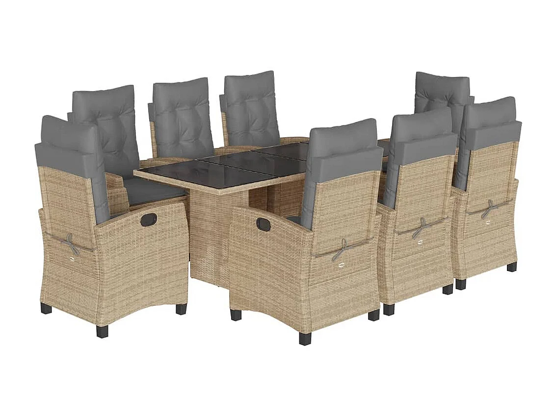 Bryndra  Ensemble à manger de jardin et coussins 9 pcs mélange beige