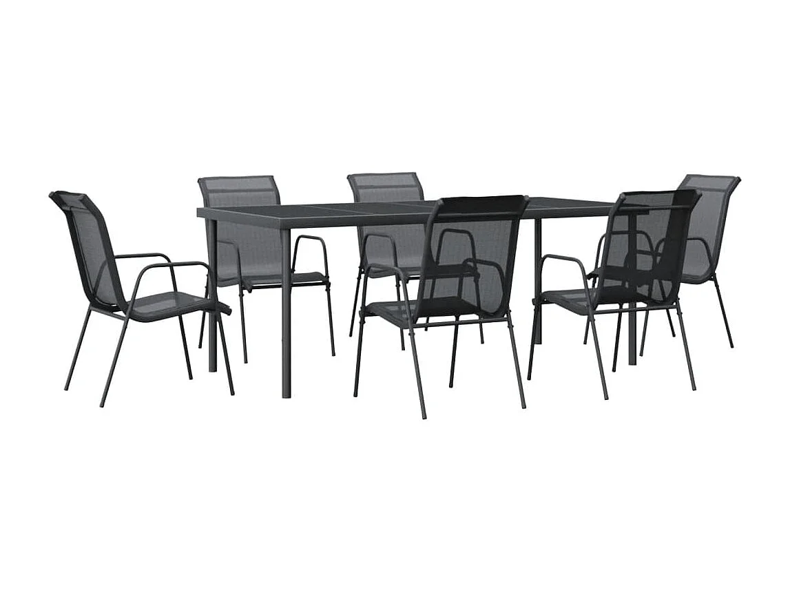 Hyères  Juego de comedor para jardín 7 piezas acero y textilene negro