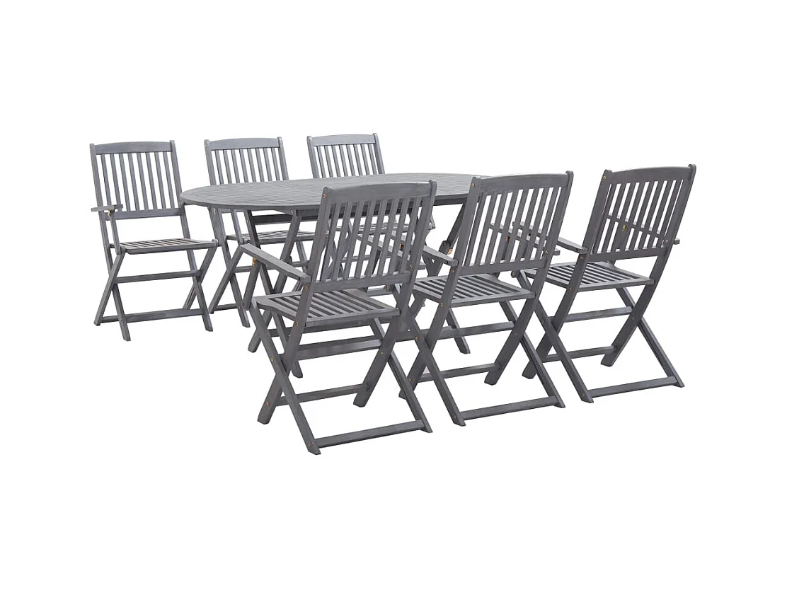 Hyral  Ensemble à manger de jardin 7 pcs Bois d'acacia massif Gris