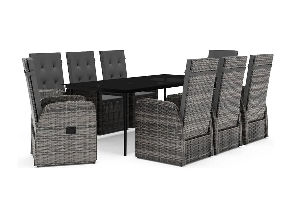 Stubbekøbing  Juego de comedor de jardín 9 pzas con cojines gris