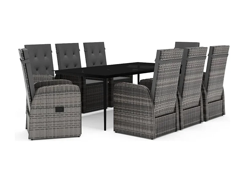 Stubbekøbing  Juego de comedor de jardín 9 pzas con cojines gris