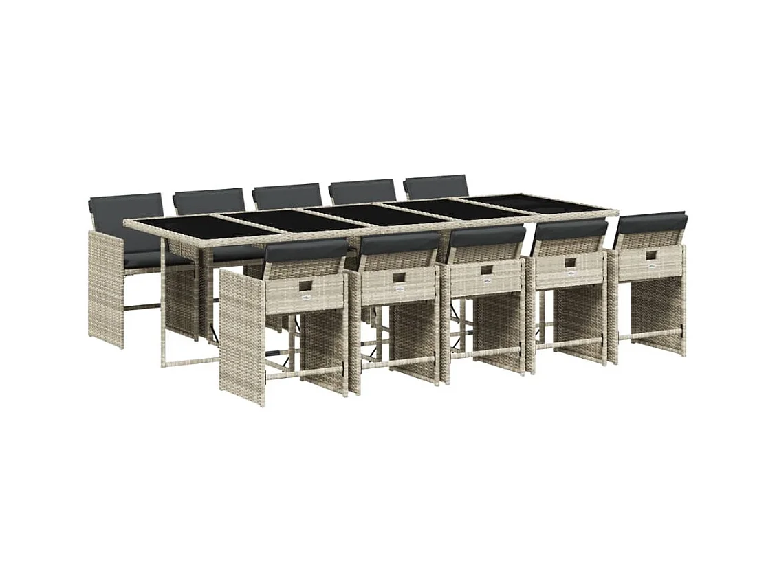 Zele  Ensemble à manger de jardin 11pcs avec coussins gris poly rotin