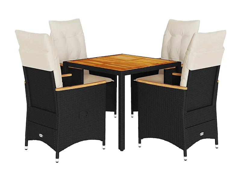 Lapinjärvi  Ensemble à manger de jardin coussins 5pcs Noir Résine tressée