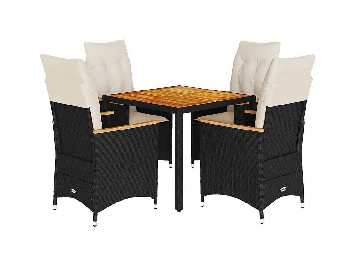 Lapinjärvi  Ensemble à manger de jardin coussins 5pcs Noir Résine tressée