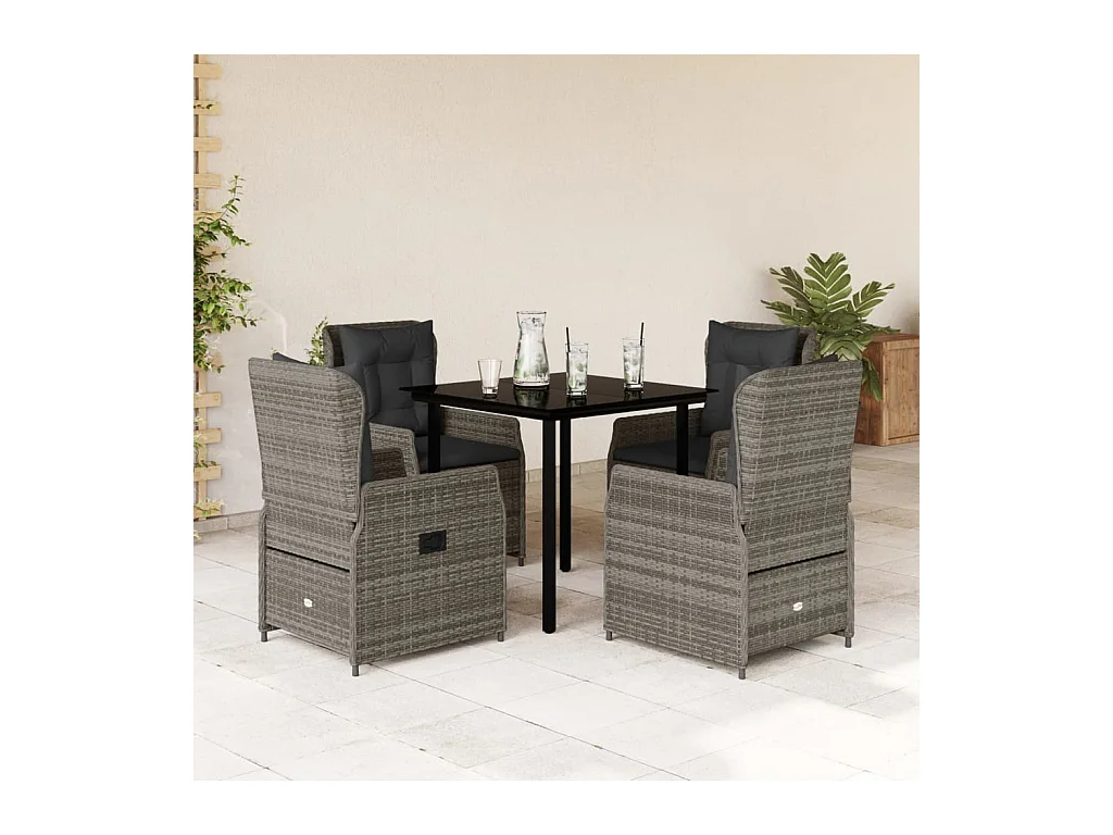 Prolenta Premium -  Ensemble à manger de jardin 5 pcs coussins gris résine tressée