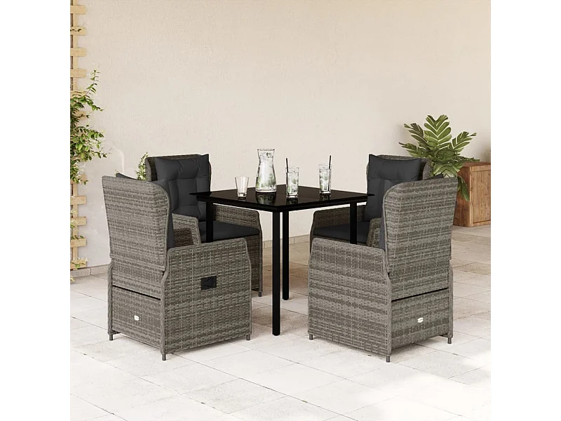 Prolenta Premium -  Ensemble à manger de jardin 5 pcs coussins gris résine tressée