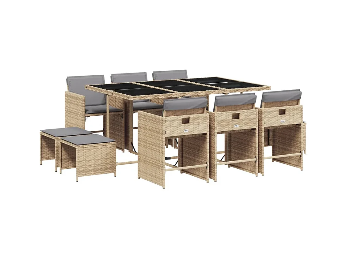 Zenn  11-delige Tuinset met kussens poly rattan gemengd beige