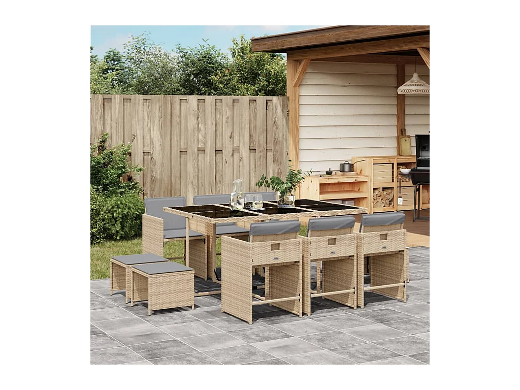 Zenn  11-delige Tuinset met kussens poly rattan gemengd beige