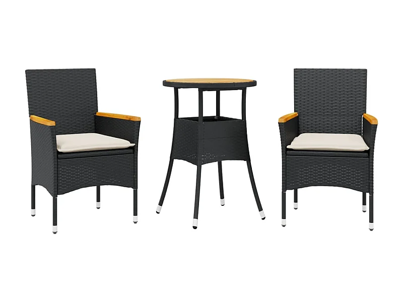 Butler  3-delige Tuinset met kussens poly rattan en acaciahout zwart