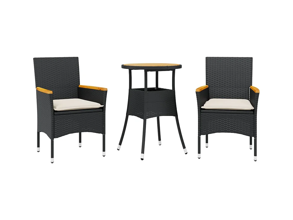 Butler  3-delige Tuinset met kussens poly rattan en acaciahout zwart