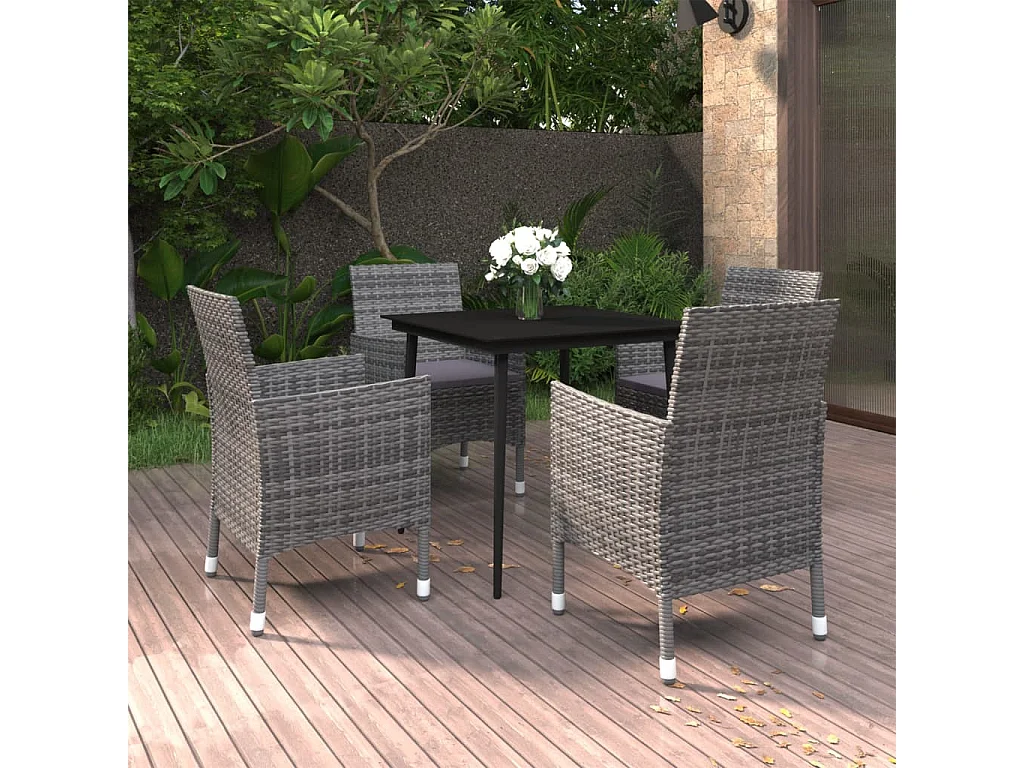 Prolenta Premium -  Ensemble à manger de jardin coussins 5 pcs Résine tressée Verre