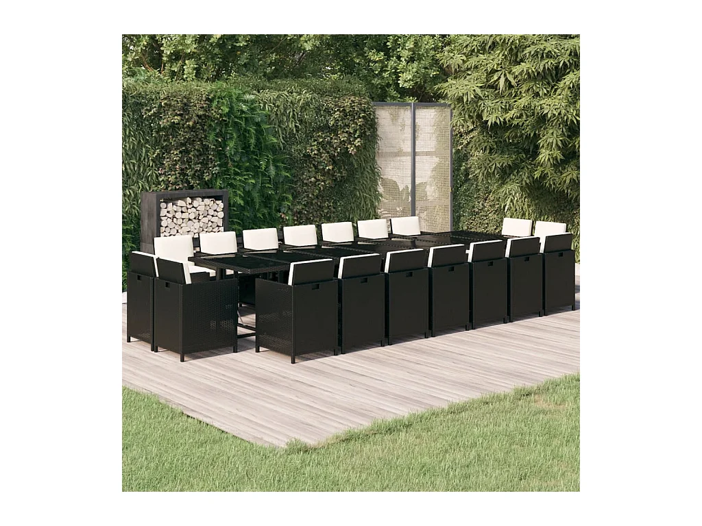 Browns Mills  Ensemble à manger de jardin coussins 19 pcs Résine tressée Noir