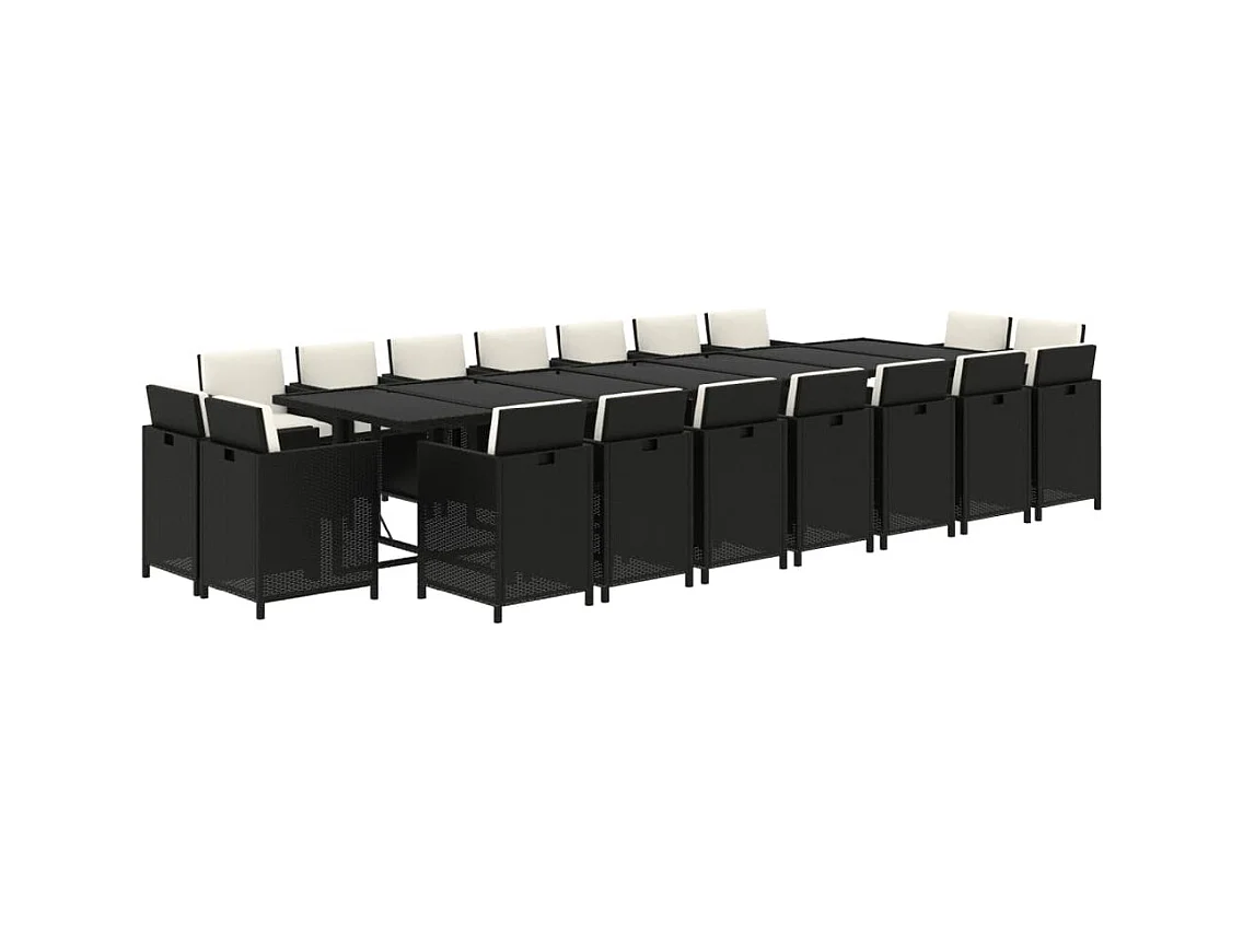 Browns Mills  Ensemble à manger de jardin coussins 19 pcs Résine tressée Noir