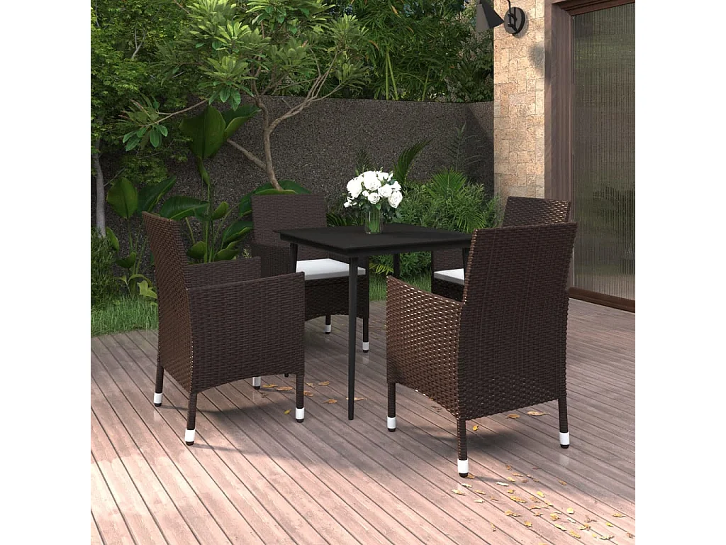 Carlinville  5-delige Tuinset met kussens poly rattan en glas