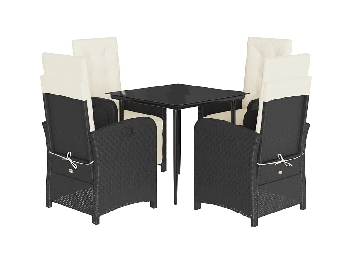 Issy-les-Moulineaux  Ensemble à manger de jardin coussins 5pcs Noir Résine tressée